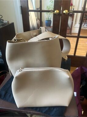 Neutral Cream Crossbody Bag with Matching Pouch